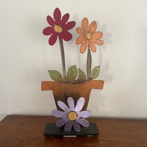 Handcrafted Welded Metal Floral Art Sculpture Desk Table Flowers Daisies Daisy